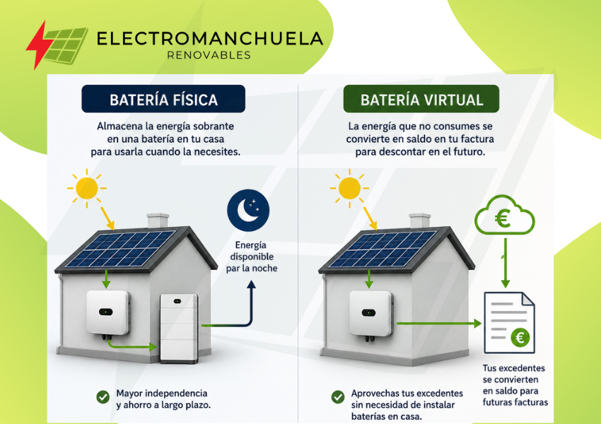 Batería física o batería virtual: ¿cuál elegir para tu instalación solar?